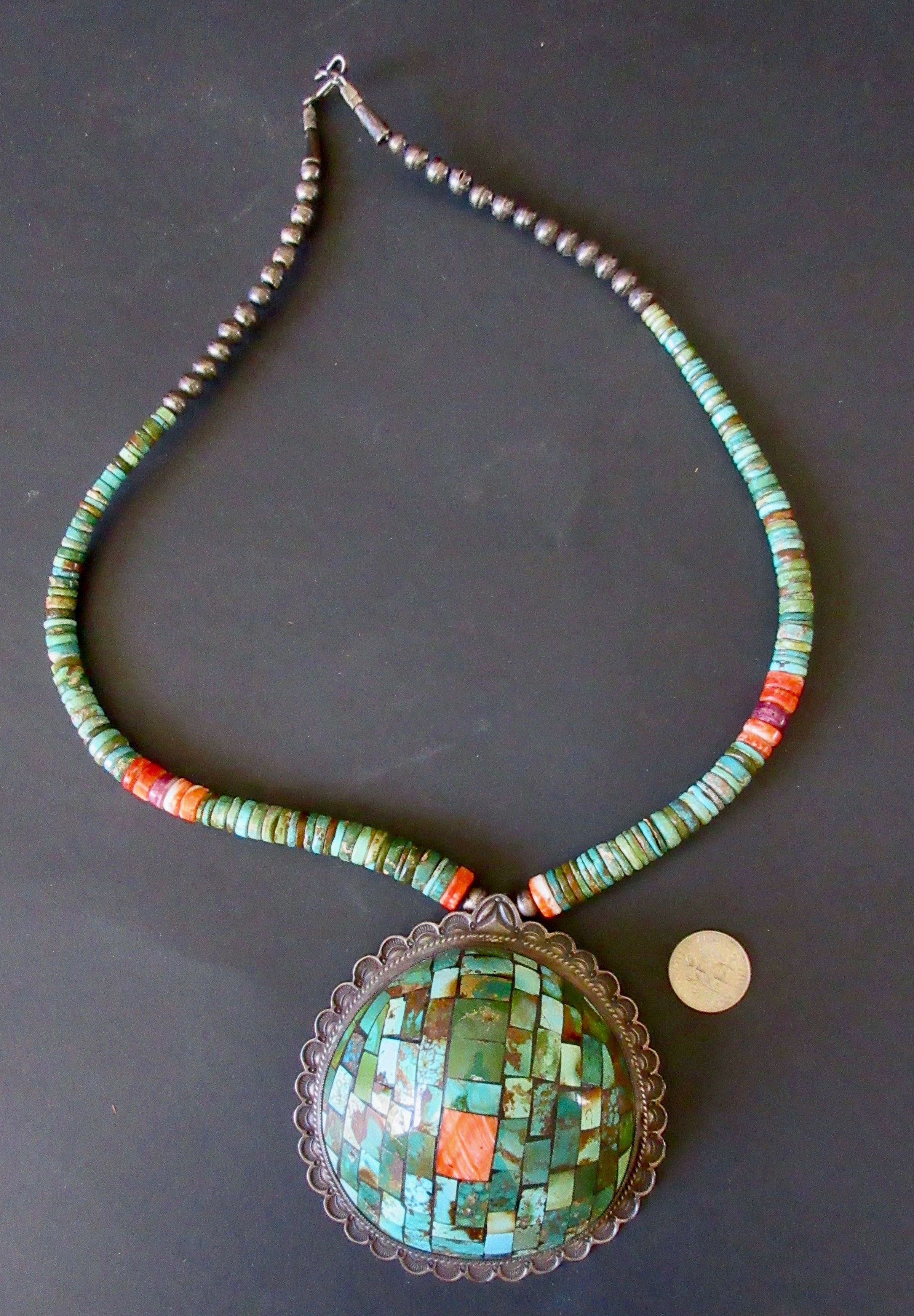 Native American Very Rare Circular Turquoise Vintage Santo Domingo Necklace